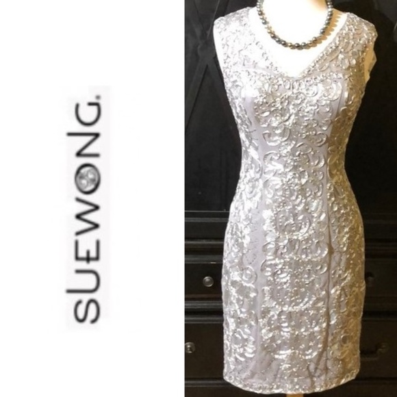 Sue Wong Dresses & Skirts - NWT SUE WONG Platinum Lace Evening Cocktail Dress